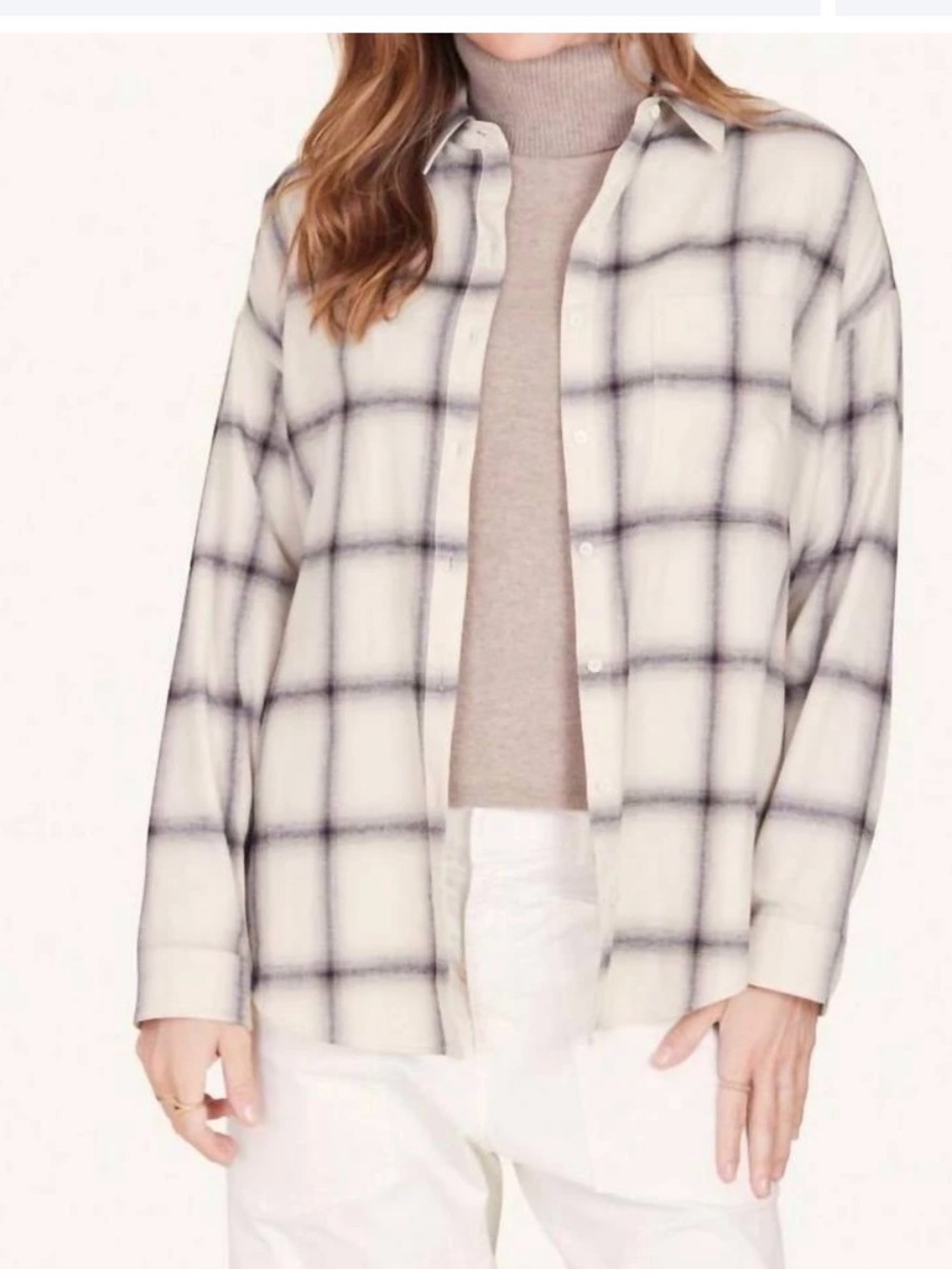Not Monday XL Bella cream oversized plaid collar drop shoulder fleece